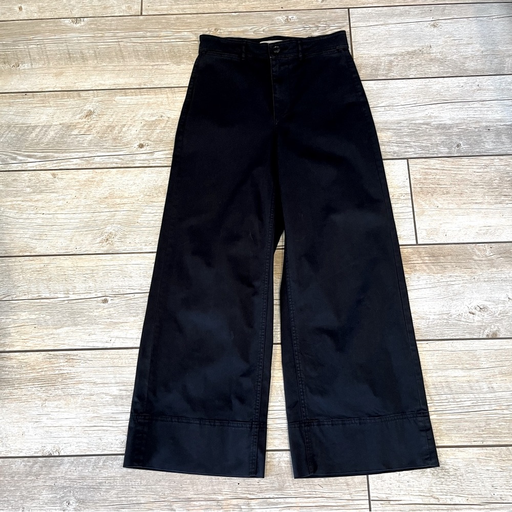 Everlane Black Hi Waisted Wide Leg Cropped Trousers Size 2 - Picture 9 of 11
